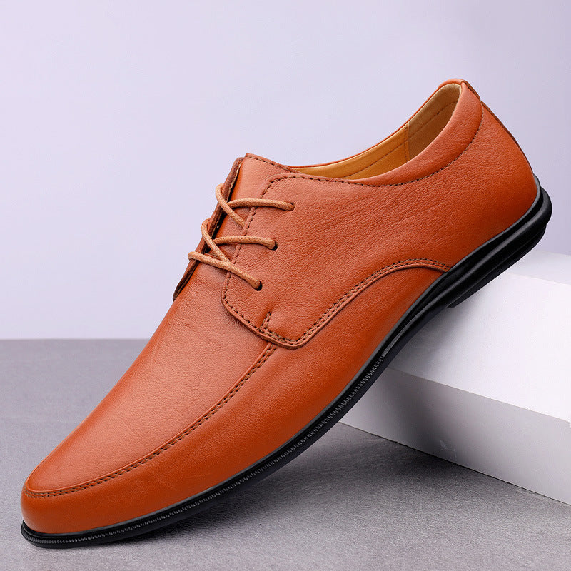 Men's Casual Leather Shoes – Lace-Up Round Toe Soft Sole Comfort Loafer | Black, Coffee, Tan