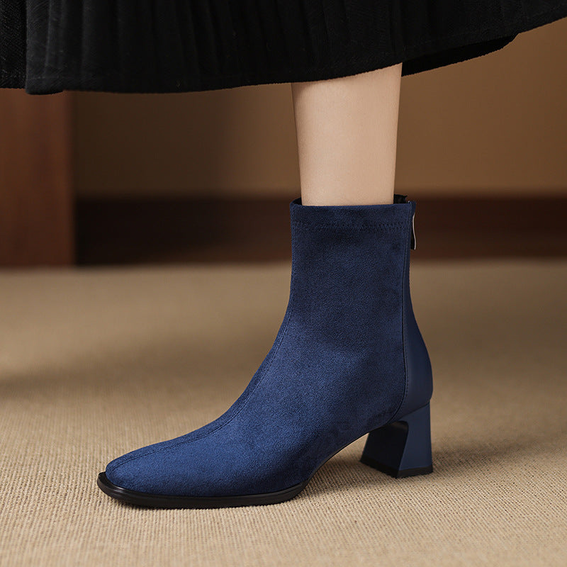 Women's Vintage Genuine Leather Patchwork Mid-Heel Ankle Boots | Round Toe Low Shaft