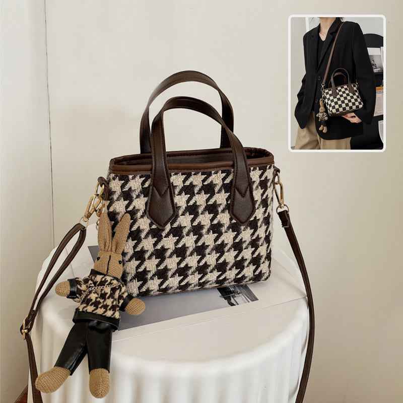 Women's Houndstooth Shoulder Bag | Checkered Wool Crossbody Handbag & Messenger Tote