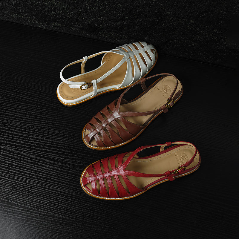 Full Grain Leather Woven Roman Sandals