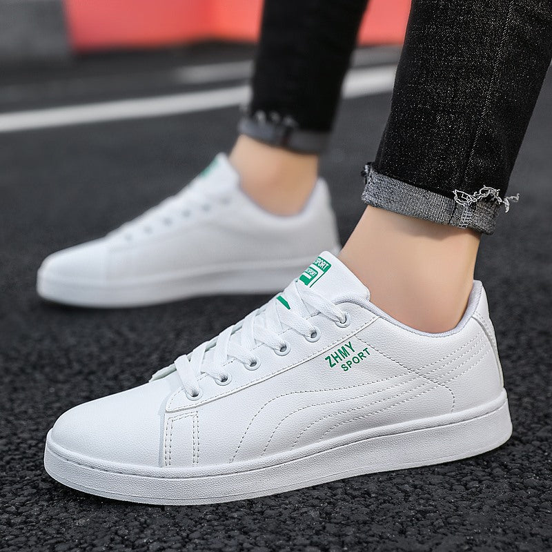Men's Minimalist Casual White Sneakers - Breathable Flat Heel Shoes