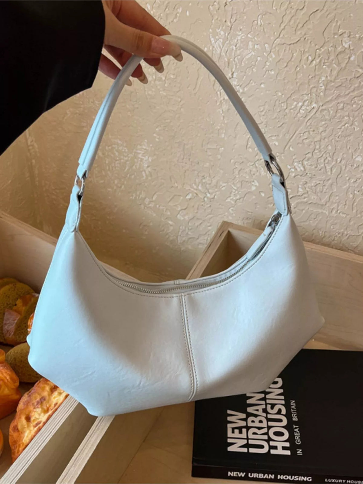 Blue Adjustable-Strap PU Leather Crossbody Bag
