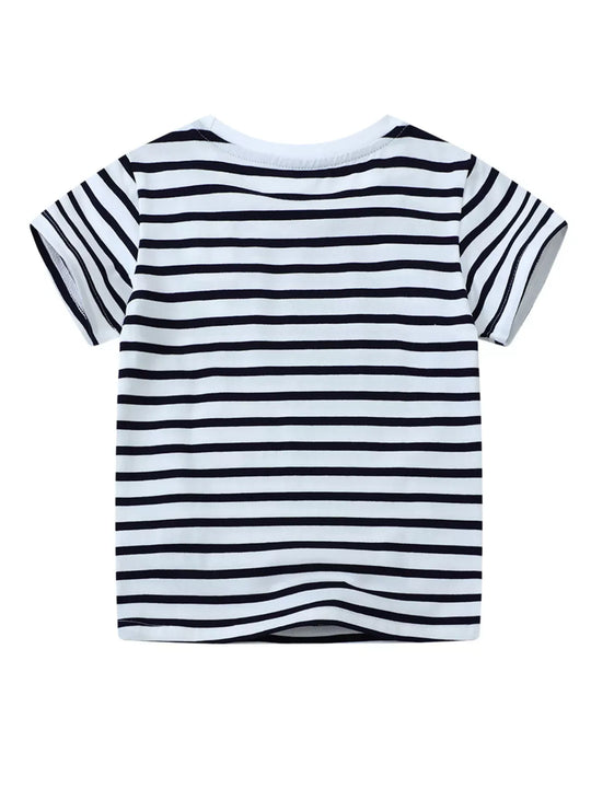 Another view: Kids’ Crab-Stripe Cotton T-Shirt — Black