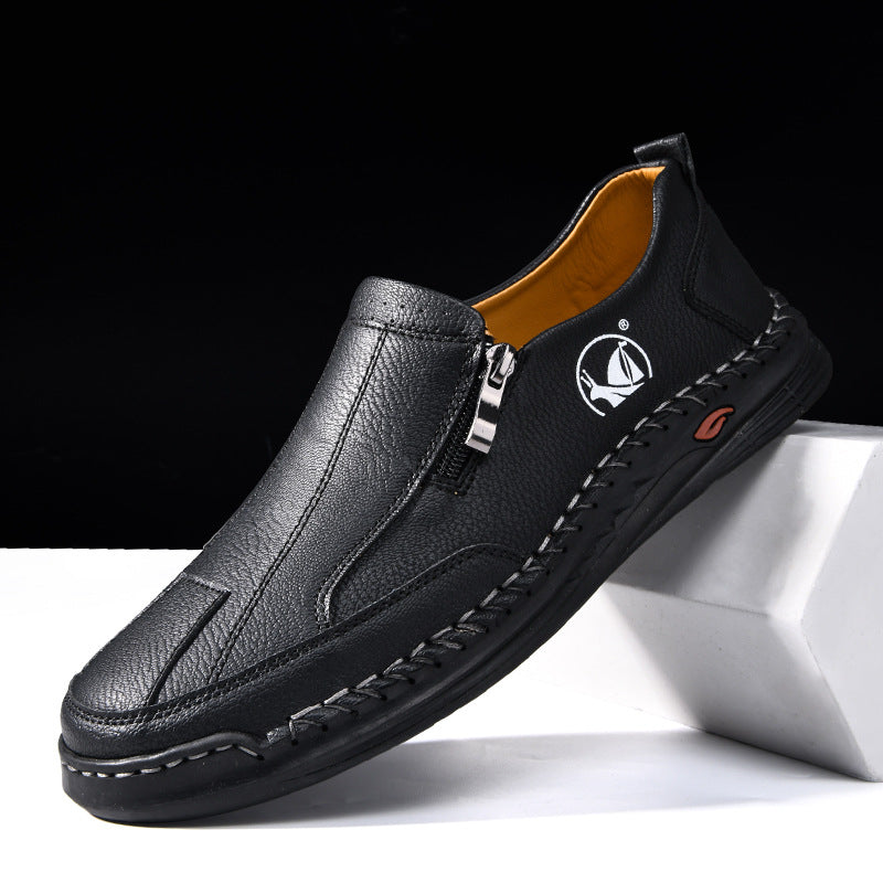 Men's Microfiber Leather Casual Shoes – Lace-Up Low-Top Sneakers with Rubber Sole