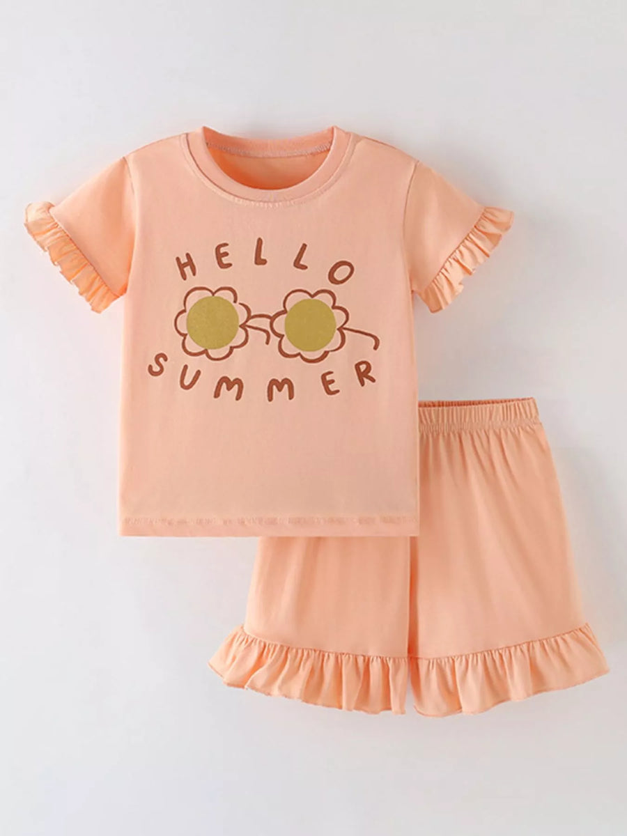 Hello Summer Ruffle T-Shirt & Shorts Set — Watermelon Pink
