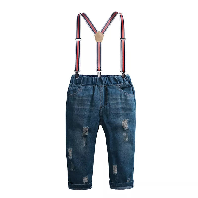Children’s Plaid Shirt, Bow Tie & Suspender Jeans Set