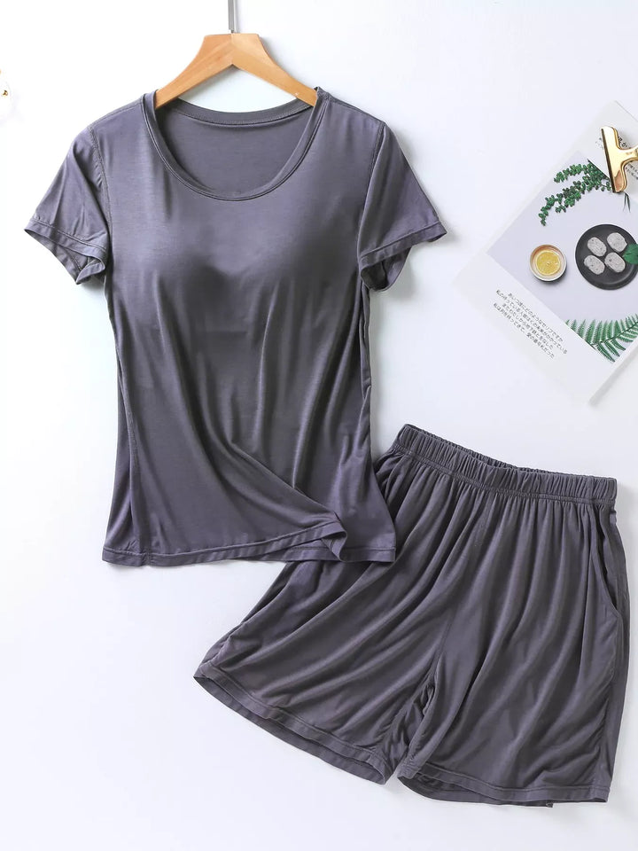 Plus Size Padded Round-Neck Modal T-Shirt and Shorts Set