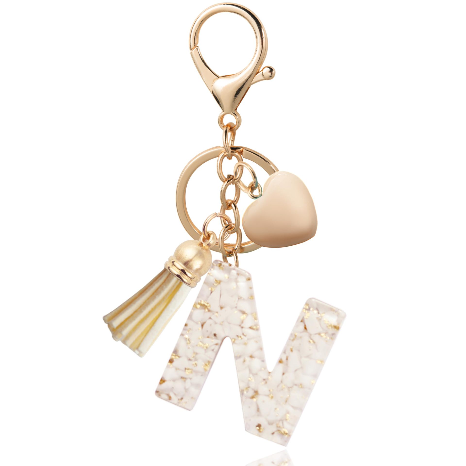 Personalized Heart Shell Letter Pendant Necklace with Tassel - A-Z Initial Charm