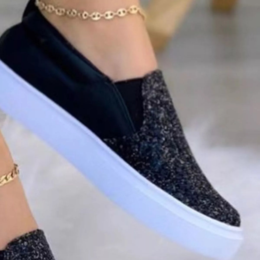 Women's Sequin Platform Slip-On Flats | Sparkle Round Toe Shoes