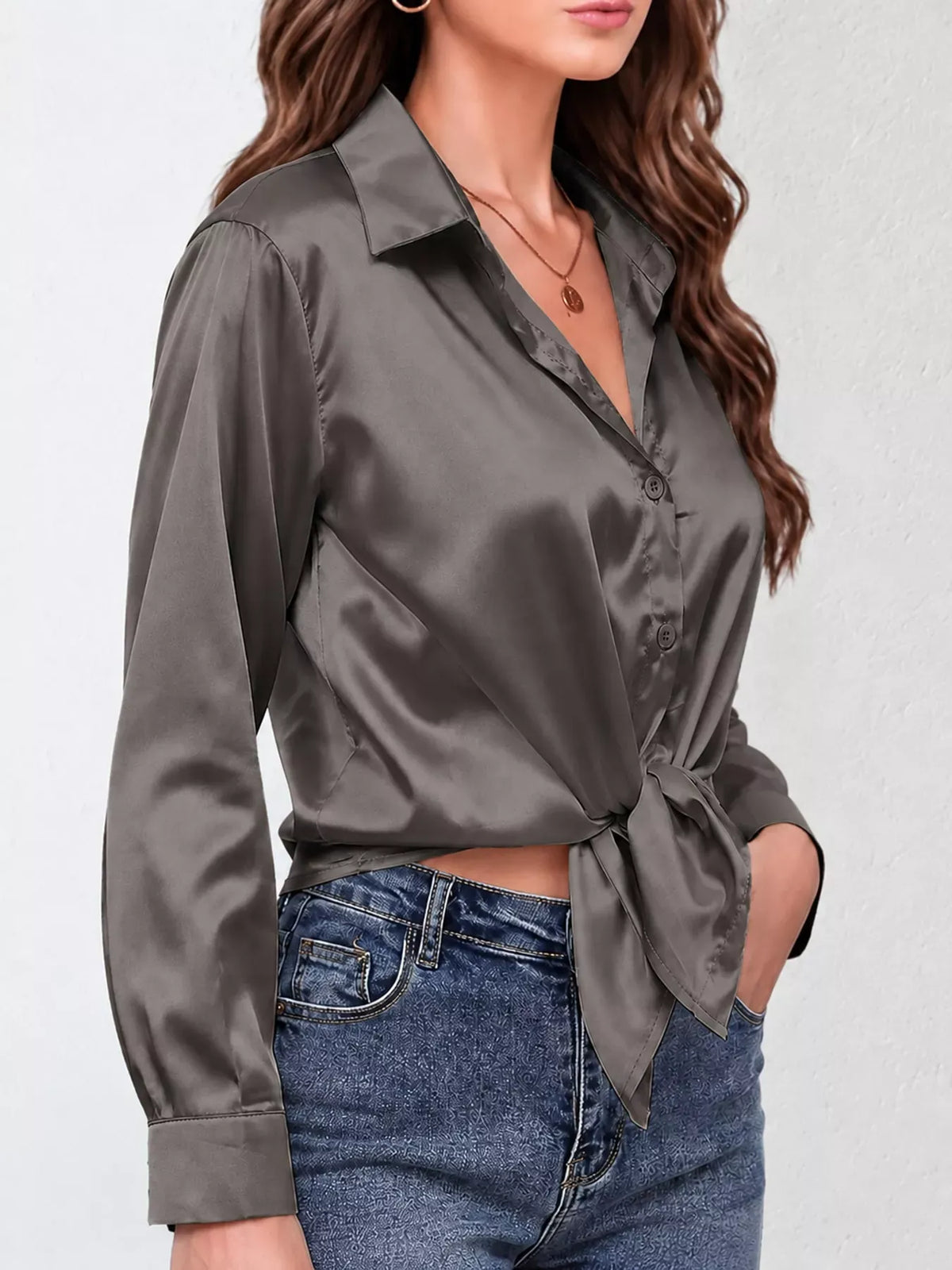 Women's Satin High-Low Button-Down Shirt — photo 50