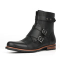 Men's Vintage Denim Boots | Metal Buckle Side-Zip Low Heel – Black & Brown