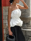 Women's white ruched bubble-hem tube top