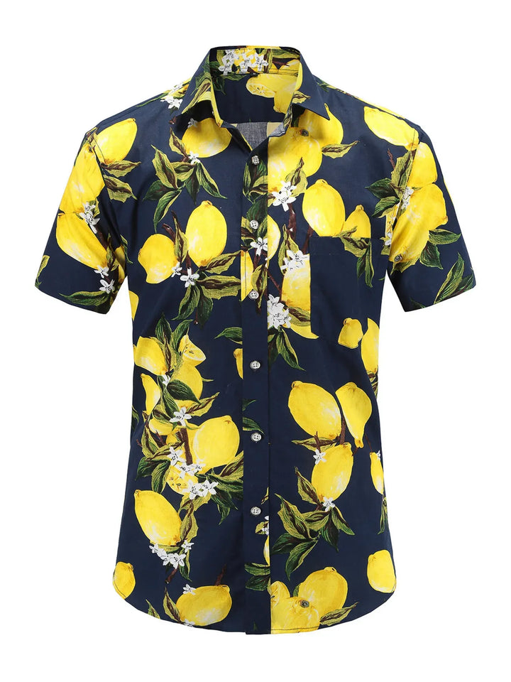 Men's Lemon-Print Short-Sleeve Shirt