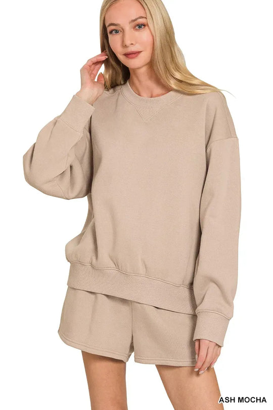 Another view: Fleece Long Sleeve Sweatshirts & Shorts Set — Ash Mocha