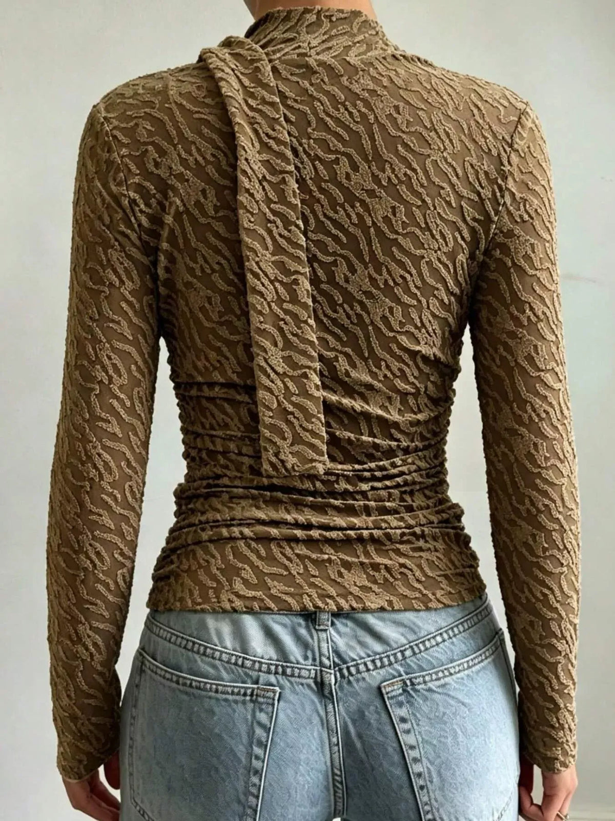 Textured Cowl-Neck Blouse with Scarf Detail — photo 2