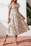 Beige square-neck ruffle-sleeve midi dress — alternate product view 2