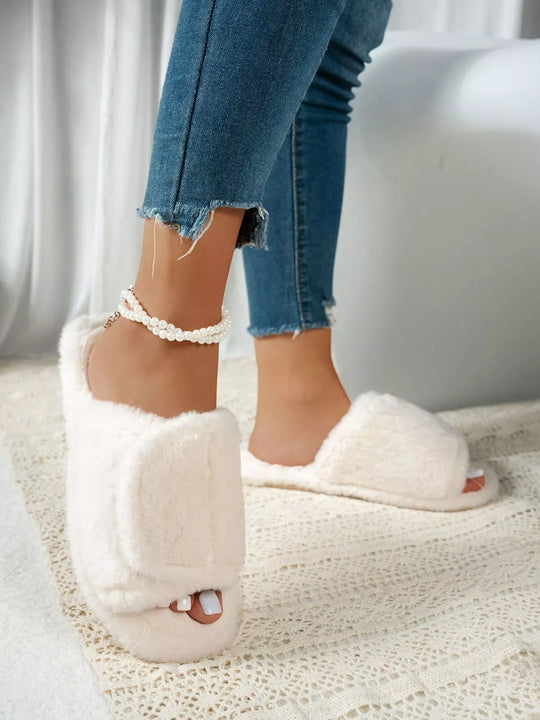 Another view: Fuzzy Open Toe Flats Slippers