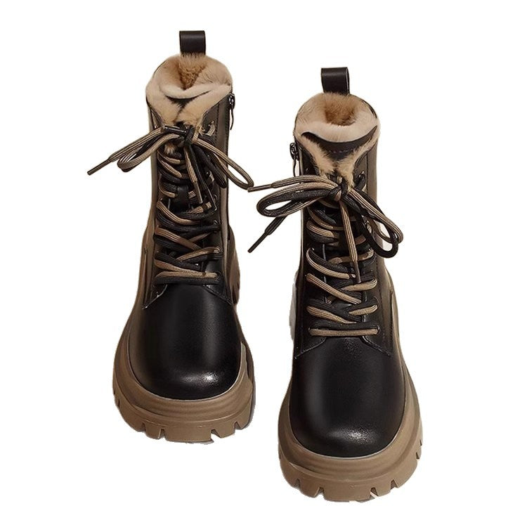 Women's Fleece-Lined Chunky Heel Dr. Boots | Sequin Mid-Calf Side Zipper