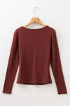 Burgundy ruched square-neck ribbed long-sleeve top, alternate view 6