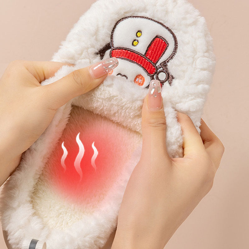 Women's Snowman Slippers - Warm Plush Winter Indoor House Shoes with Anti-Slip Sole