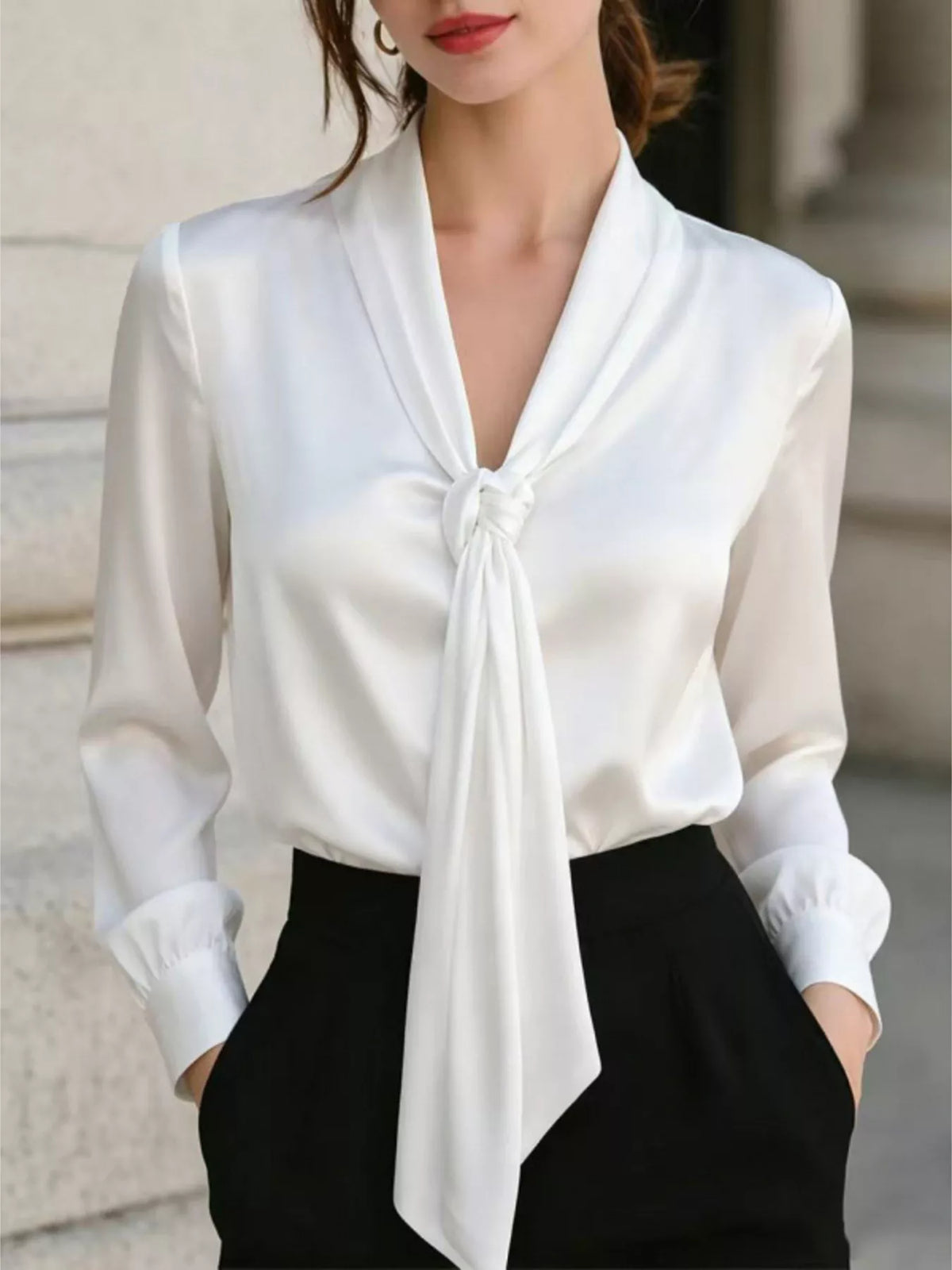 Front-Tie Satin Blouse