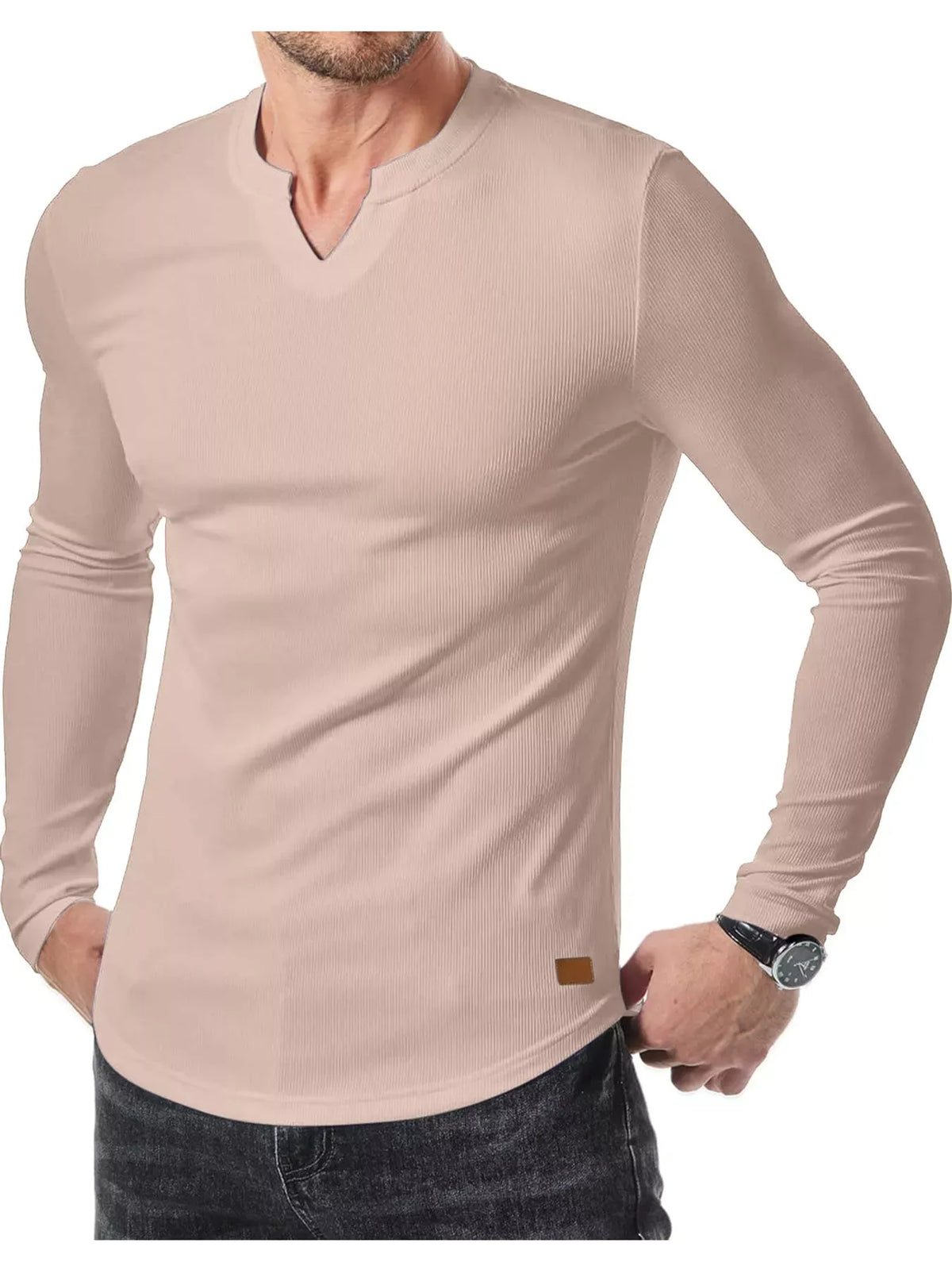 Men's Ribbed Slim-Fit Long-Sleeve Henley — photo 31