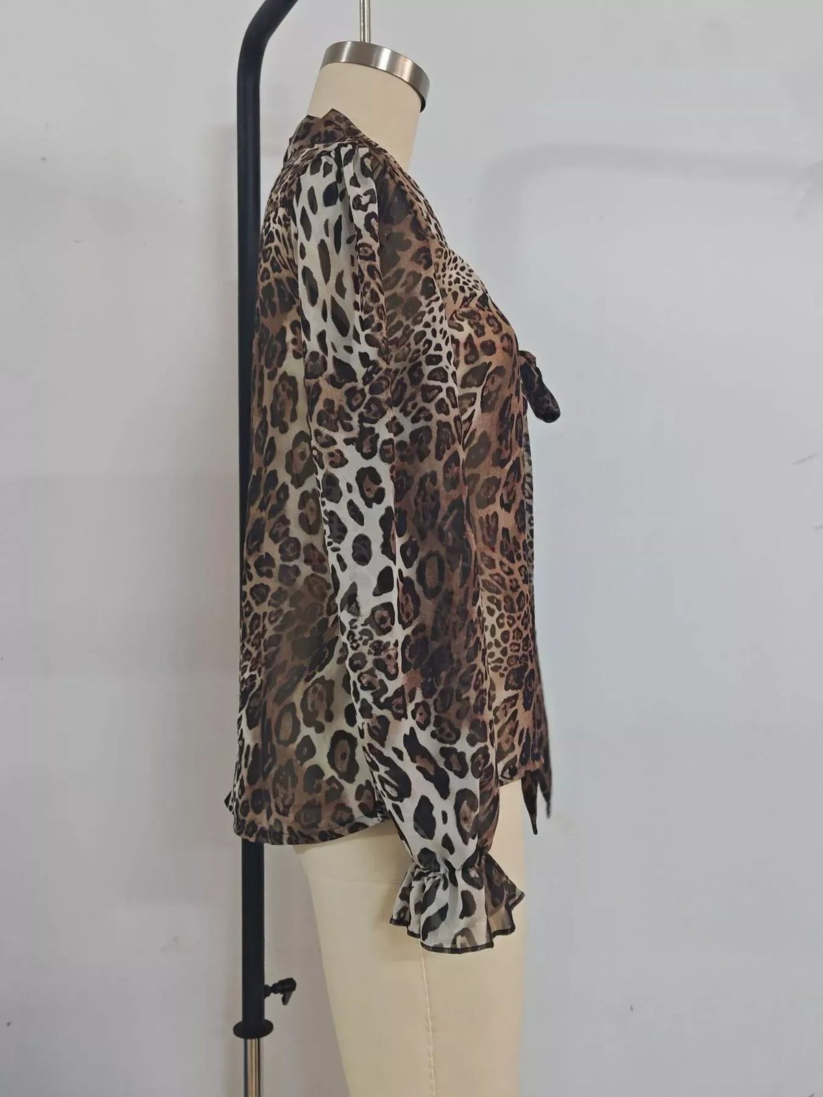 Women's Leopard Chiffon Tie-Neck Blouse — photo 5