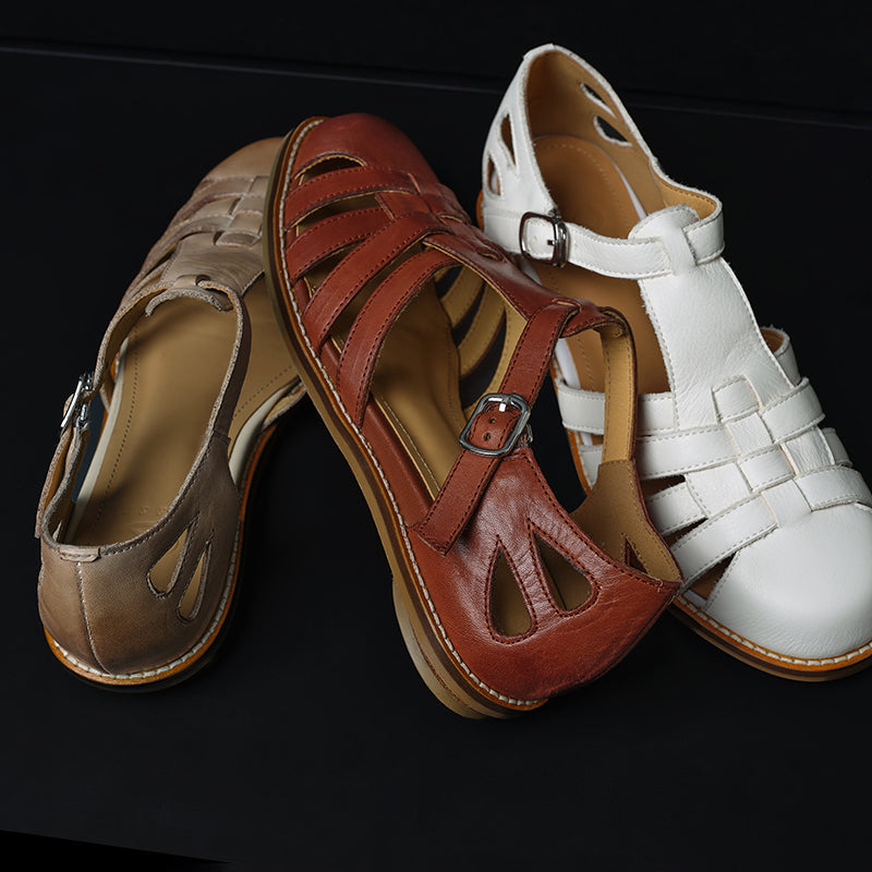 Washed Full Grain Leather Fisherman Sandals