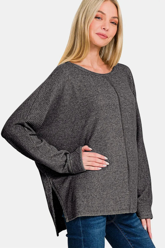 Another view: High-Low Side Slit Round Neck T-Shirt