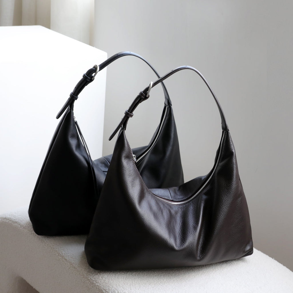 Women's Genuine Leather Tote Shoulder Bag – Commuter Handbag with Zipper Pockets