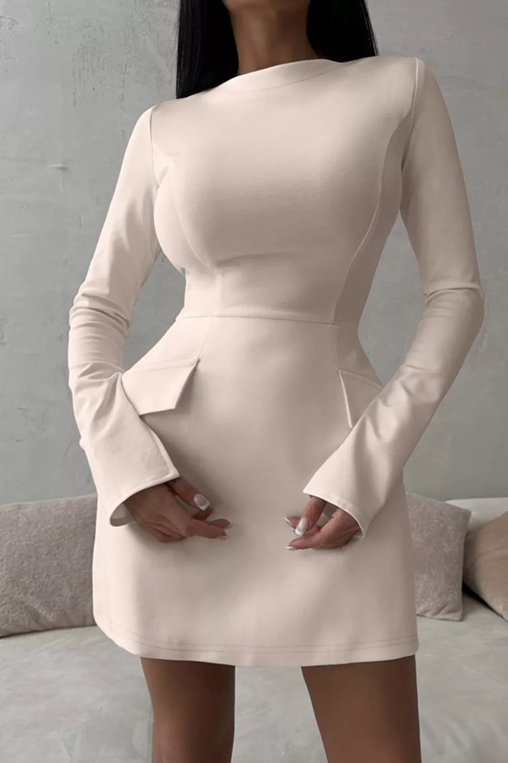 Buttoned Flap-Pocket Mini Dress