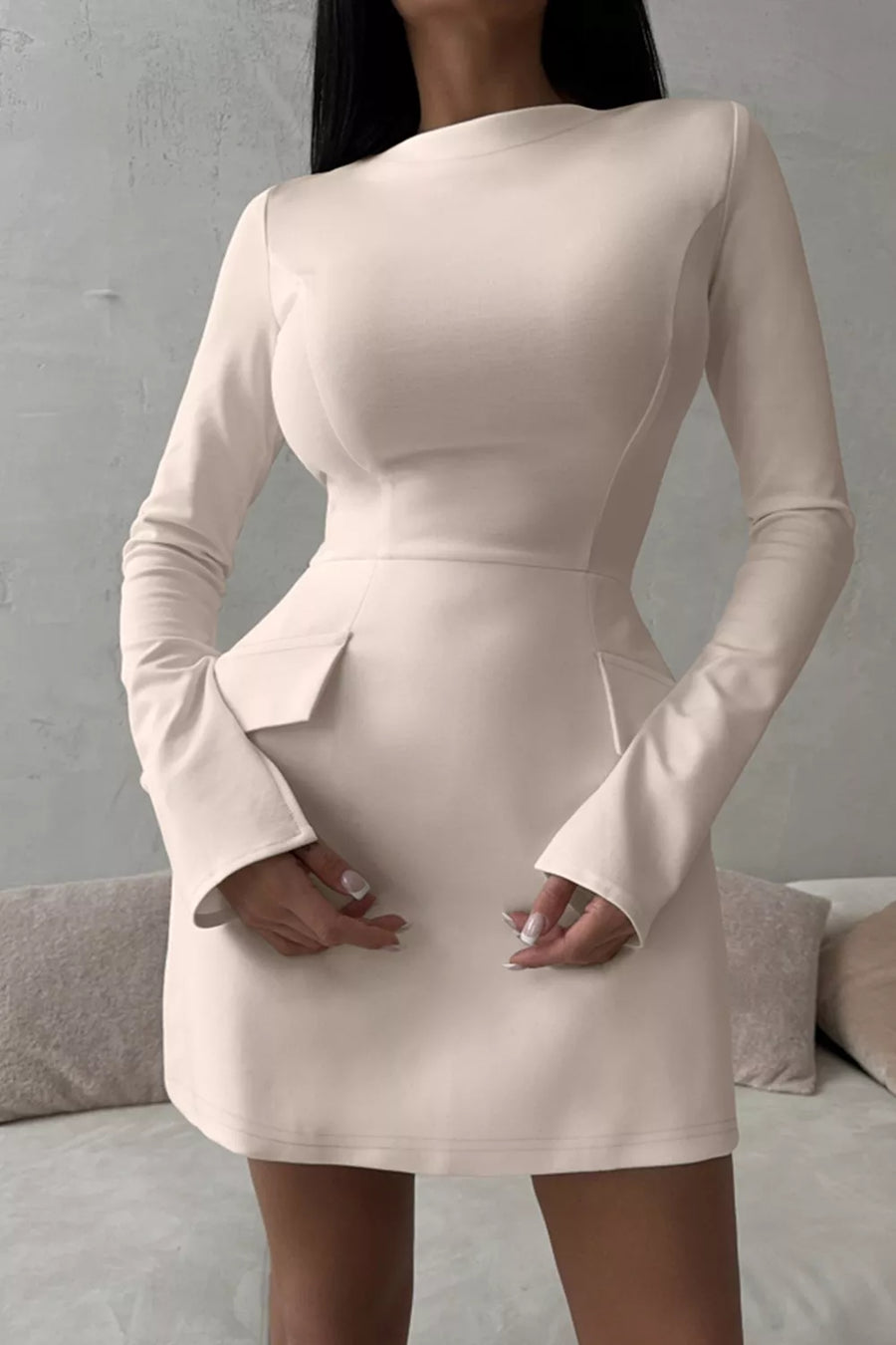 Buttoned Flap-Pocket Mini Dress