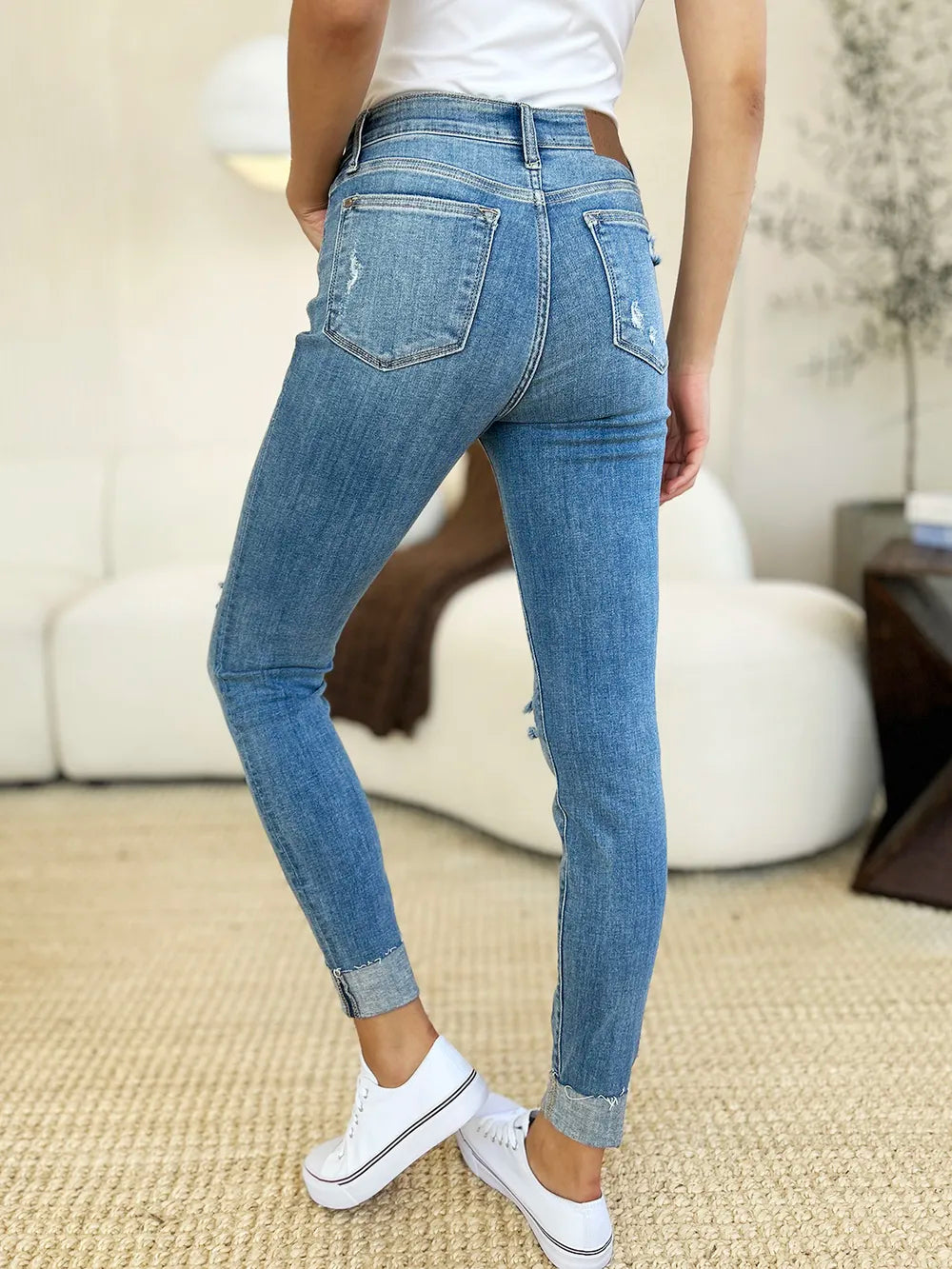 Judy Blue Addison Mid-Rise Destroy & Cuff Skinny Jeans