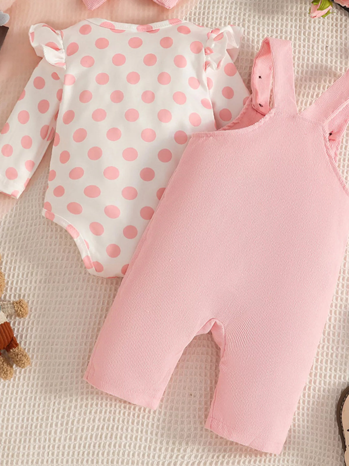 Bluebird Lane Polka Dot Bodysuit and Overalls Set with Headband