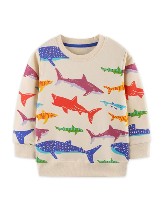 Another view: Kids’ Colorful Shark Cotton Sweatshirt — Cream