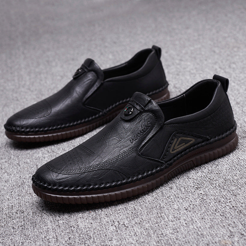 Men's Casual Leather Slip-On Shoes - Breathable Waterproof Cowhide Loafers