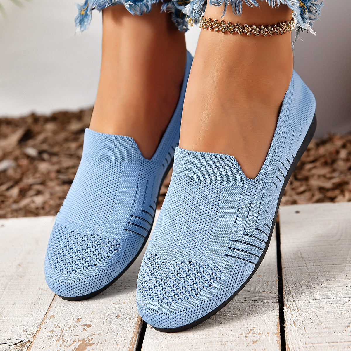 Women's Casual Slip-On Flats - Breathable Hollow-Out Design Shoes