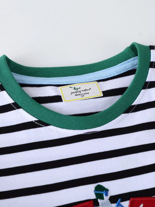Another view: Kids' Racing Car Embroidered Striped Long-Sleeve Tee – Black