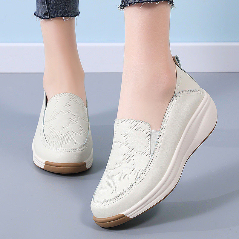 Women's Chunky Sole Slip-On Platform Sneakers | Round Toe Low Heel | Beige Black Khaki