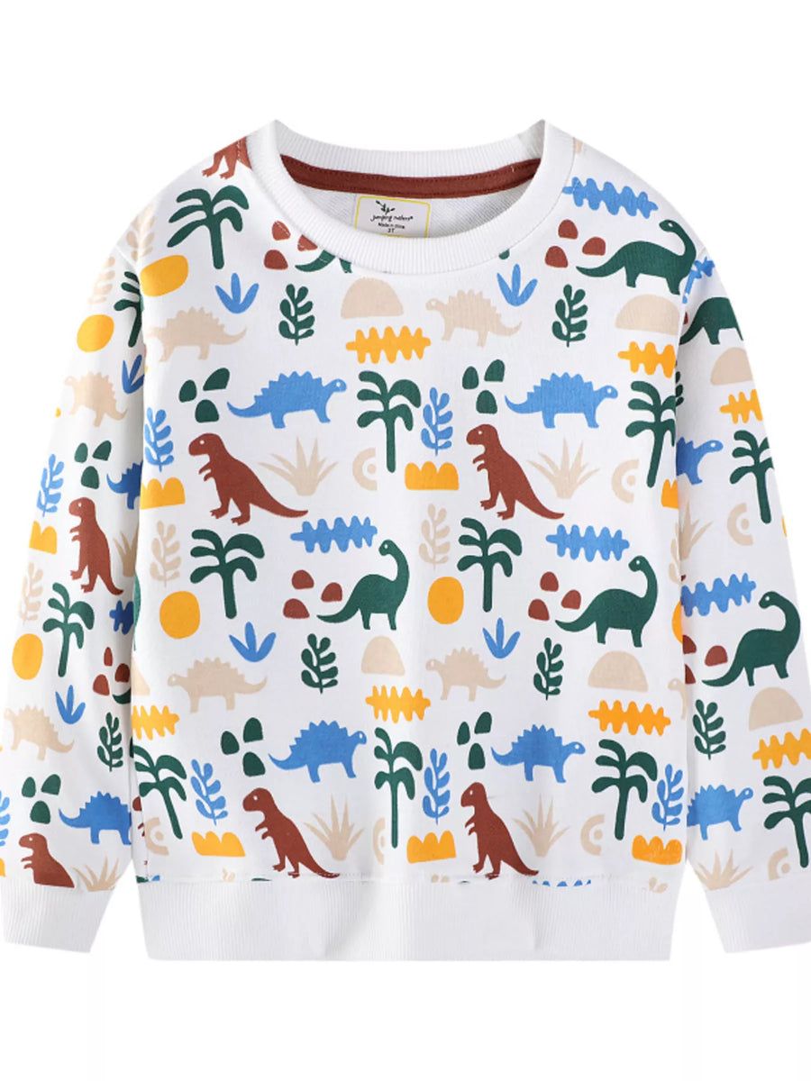 Kids’ Dinosaur-Print Cotton Sweatshirt — White