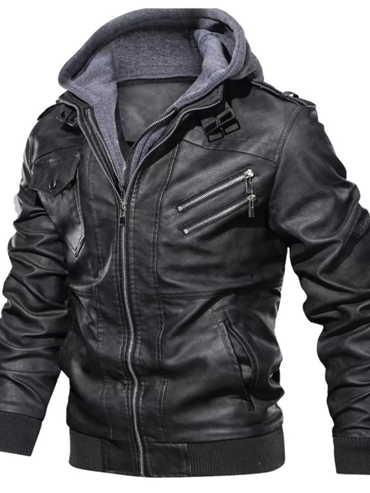 Men's Hooded Faux Leather Moto Jacket — photo 3