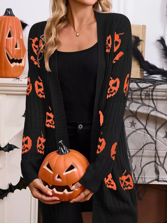 Another view: Halloween Pumpkin Open Front Knit Cardigan