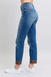 Judy Blue Camden Plaid Print Cuff Straight-Leg Jeans with Pockets — product view 4