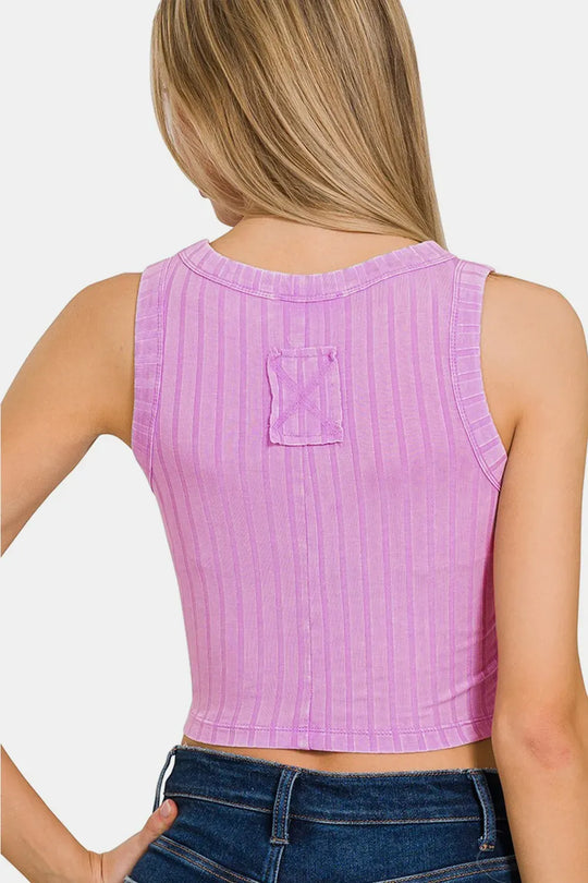 Another view: Ribbed Round Neck Cropped Tank