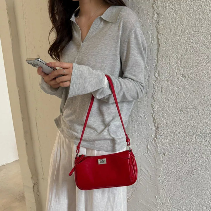 Red small PU leather shoulder bag