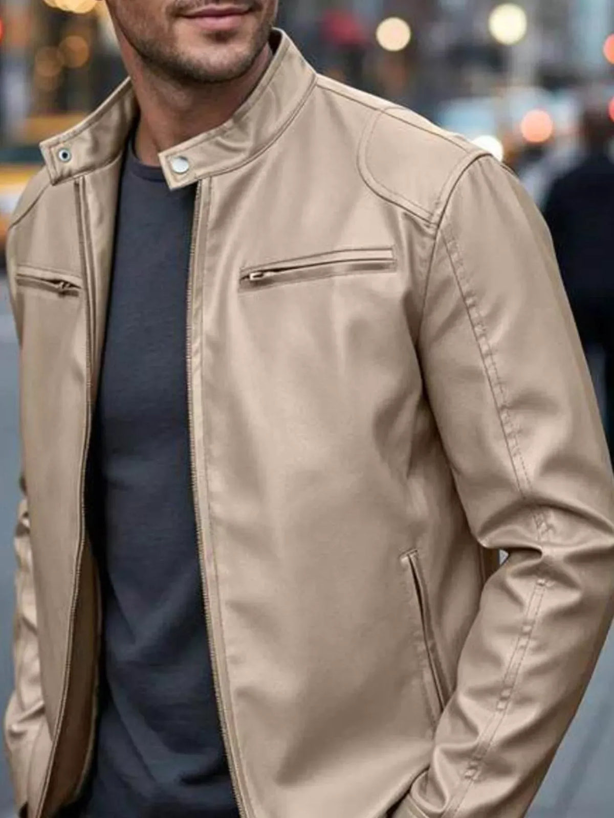 Men's Faux Leather Zip-Pocket Bomber — photo 29