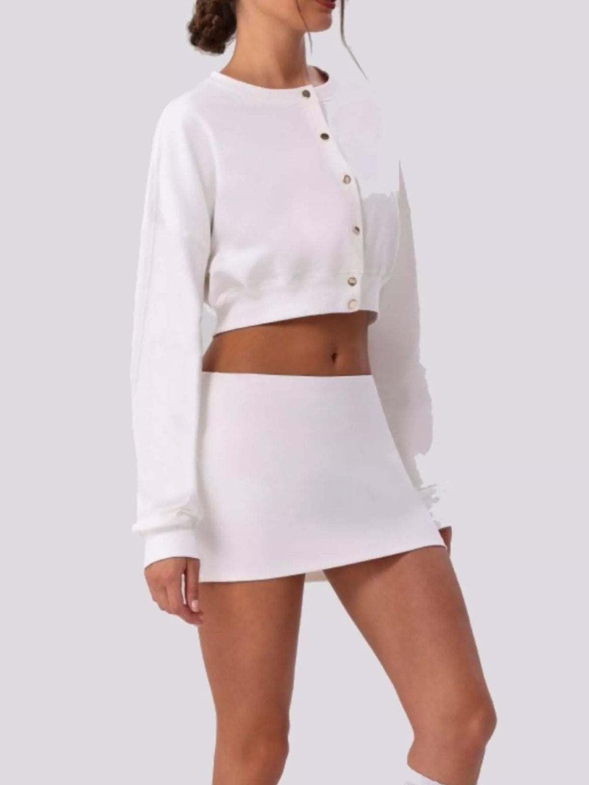 Cropped Button-Down Activewear Cardigan