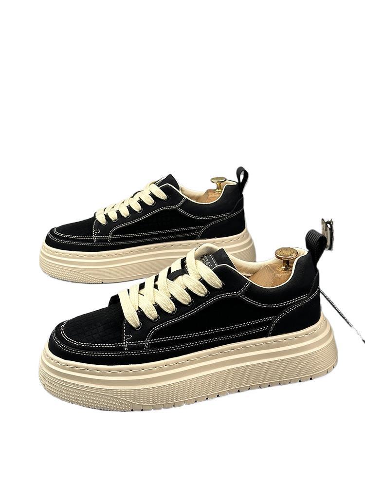Men's Minimalist Chunky Sole Casual Sneakers | Microfiber Leather Lace-Up Shoes