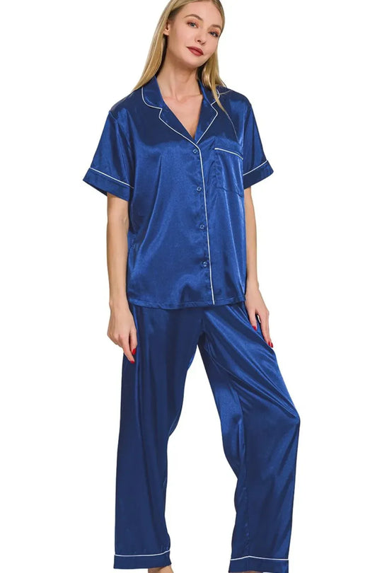 Another view: Satin Short Sleeve Top and Pants Pajama Set