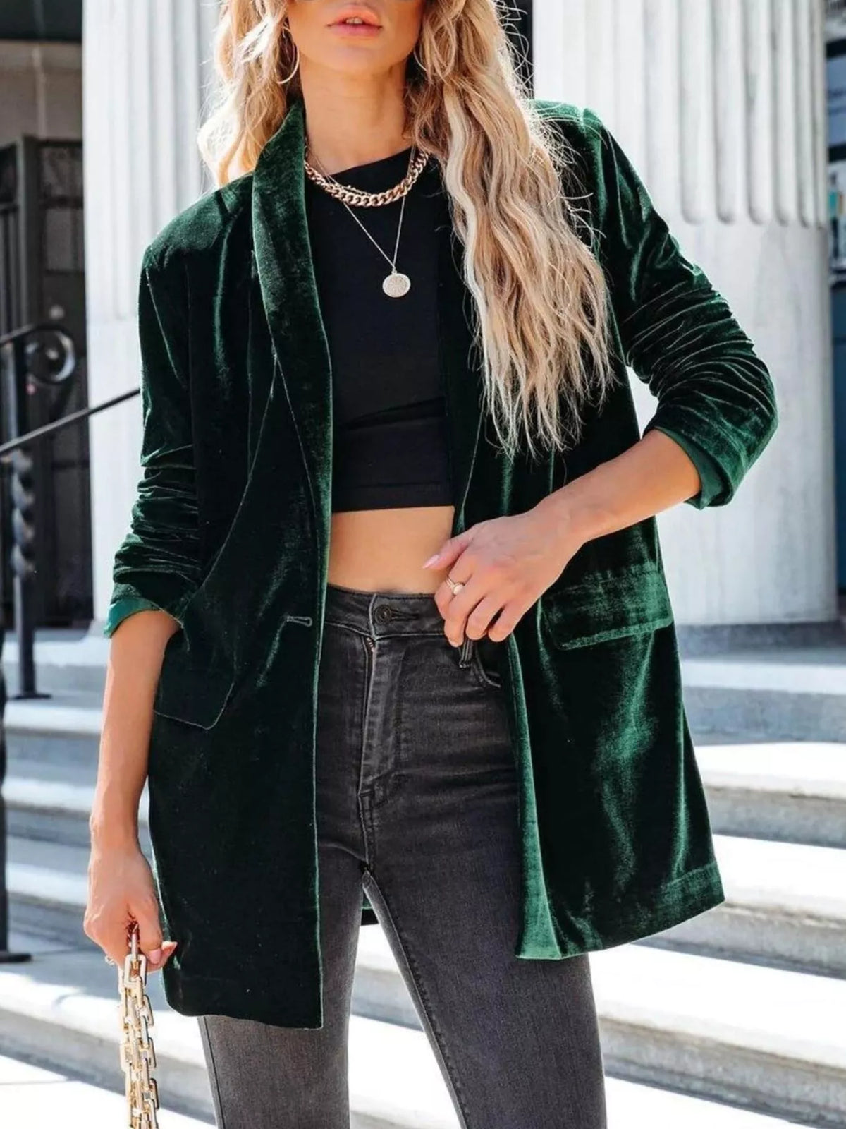 Velvet One-Button Blazer